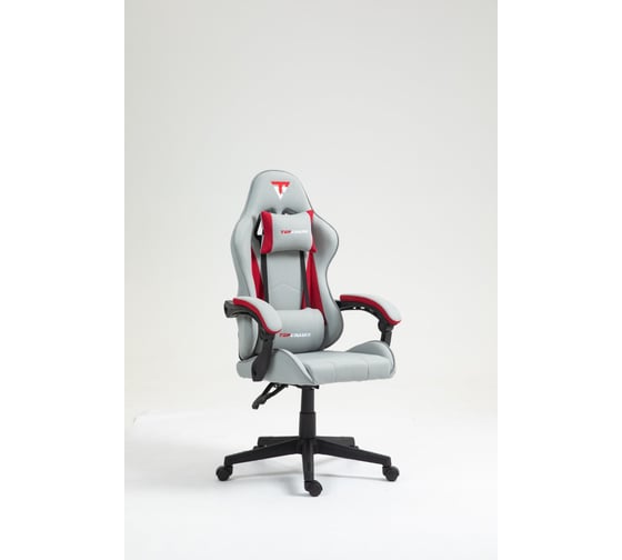 Кресло компьютерное игровое Стул Груп TopChairs Prophet с оттоманкой, ткань, серо-красный GF-8086 TT704+TT703