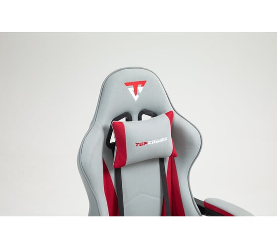 Кресло компьютерное игровое Стул Груп TopChairs Prophet с оттоманкой, ткань, серо-красный GF-8086 TT704+TT703