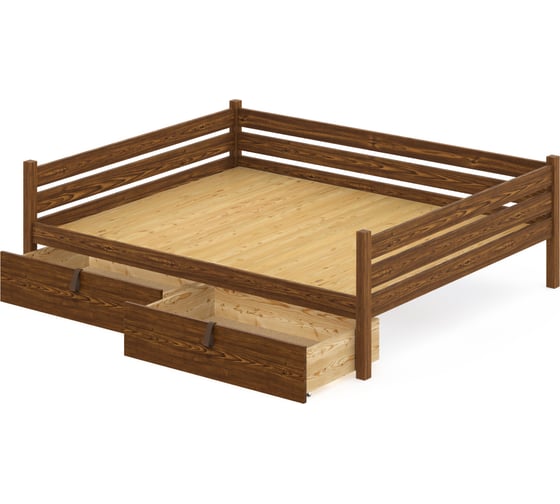 Тахта двуспальная Solarius из массива сосны, со сплошным основанием, 140x190 см, габариты 150x200 см, с двумя выкатными ящиками, цвет темного дуба tahta140-190temd-full-2yash 1