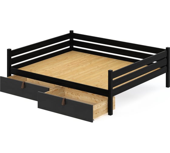 Тахта двуспальная Solarius из массива сосны, со сплошным основанием, 120x180 см, габариты 130x190 см, с двумя выкатными ящиками, цвет черный оникс tahta120-180onix-full-2yash 1