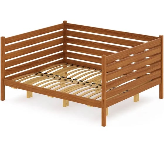 Тахта двуспальная Solarius из массива сосны с ортопедическим основанием и высокими бортиками, 140x180 см, габариты 150x190 см, цвет ольхи tahta-spin140-180olha-orto 1