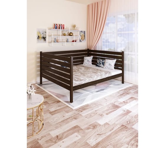 Двуспальная тахта Solarius из массива сосны со сплошным основанием и высокими бортиками, 160x170 см (габариты 170x180), цвет венге tahta-spin160-170ven-full 1