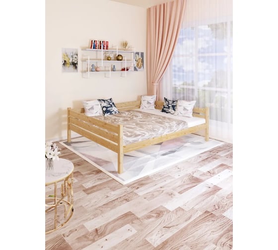 Двуспальная тахта Solarius из массива сосны с реечным основанием, 180x180 см (габариты 190x190), с двумя выкатными ящиками, лакированная tahta180-180lak-2yash 1