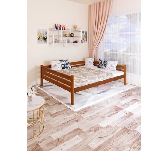 Двуспальная тахта Solarius из массива сосны с реечным основанием, 180x190 см (габариты 190x200), цвет ольхи tahta180-190olha 1