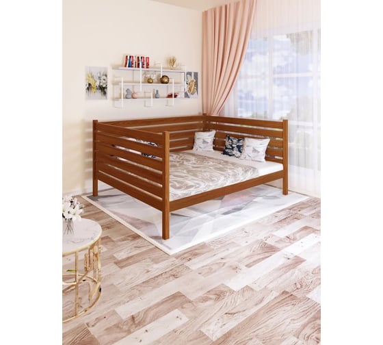 Двуспальная тахта Solarius из массива сосны со сплошным основанием и высокими бортиками, 180x180 см (габариты 190x190), цвет ольхи tahta-spin180-180olha-full 1