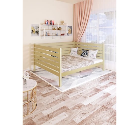 Двуспальная тахта Solarius из массива сосны со сплошным основанием и высокими бортиками, 160x180 см (габариты 170x190), цвет ванили tahta-spin160-180van-full 1