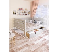 Двуспальная тахта Solarius из массива сосны со сплошным основанием и высокими бортиками, 120x170 см (габариты 130x180), с двумя выкатными ящиками, цвет платины tahta-spin120-170plat-full-2yash