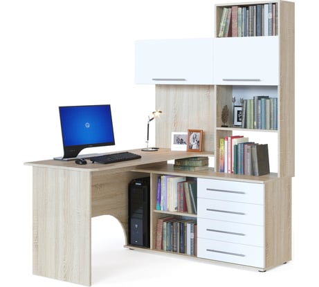 Стол компьютерный СОКОЛ КСТ-14.1 правый дуб сонома/белый 00-00015791