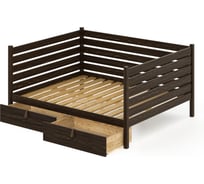 Тахта двуспальная Solarius из массива сосны с реечным основанием и высокими бортиками, 160x180 см (габариты 170x190), с двумя выкатными ящиками, цвет венге tahta-spin160-180ven-2yash