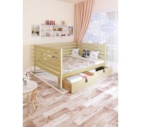 Тахта двуспальная Solarius из массива сосны с реечным основанием и высокими бортиками, 180x200 см (габариты 190x210), с двумя выкатными ящиками, цвет ванили tahta-spin180-200van-2yash