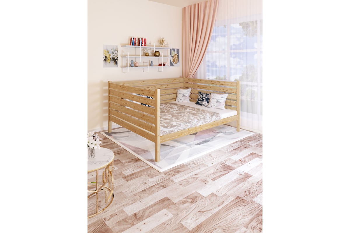 Тахта двуспальная Solarius из массива сосны с реечным основанием и ...