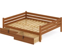 Тахта двуспальная Solarius из массива сосны с реечным основанием, 160x160 см (габариты 170x170), с двумя выкатными ящиками, цвет ольхи tahta160-160olha-2yash