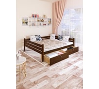 Тахта двуспальная Solarius из массива сосны с реечным основанием, 140x160 см (габариты 150x170), с двумя выкатными ящиками, цвет темного дуба tahta140-160temd-2yash