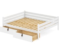 Тахта двуспальная Solarius из массива сосны с реечным основанием, 120x160 см (габариты 130x170), с двумя выкатными ящиками, цвет белый tahta120-160bel-2yash