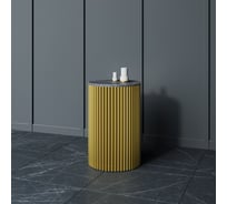Стол круглый журнальный GENGLASS с металлическим подстольем 400х400 мм, TRUBIS Wood, золотое подстолье, столешница черный мрамор 40 см GGT-03-1-4-S-40