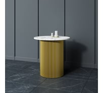 Стол круглый журнальный GENGLASS с металлическим подстольем 400х400 мм, TRUBIS Wood, золотое подстолье, столешница белый мрамор 60 см GGT-03-1-5-S-60
