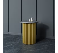 Стол круглый журнальный GENGLASS с металлическим подстольем 400х400 мм, TRUBIS Wood, золотое подстолье, столешница черный мрамор 60 см GGT-03-1-4-S-60