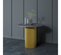 Стол круглый обеденный GENGLASS с металлическим подстольем 400х400 мм, TRUBIS Wood, золотое подстолье, столешница черный мрамор 90 см GGT-03-1-4-L-90