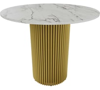 Стол круглый обеденный GENGLASS с металлическим подстольем 400х400 мм, TRUBIS Wood, золотое подстолье, столешница белый мрамор 90 см GGT-03-1-5-L-90