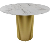 Стол круглый обеденный GENGLASS с металлическим подстольем 400х400 мм, TRUBIS Wood, золотое подстолье, столешница белый мрамор 100 см GGT-03-1-5-L-100