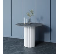 Стол круглый обеденный GENGLASS с металлическим подстольем 400х400 мм, TRUBIS Wood, белое подстолье, столешница черный мрамор 100 см GGT-03-3-4-L-100