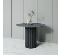Стол круглый обеденный GENGLASS с металлическим подстольем 400х400 мм, TRUBIS Wood, черное подстолье, столешница черный мрамор 100 см GGT-03-2-4-L-100