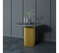 Стол круглый обеденный GENGLASS с металлическим подстольем 400х400 мм, TRUBIS Wood, золотое подстолье, столешница черный мрамор 100 см GGT-03-1-4-L-100