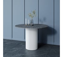 Стол круглый обеденный GENGLASS с металлическим подстольем 400х400 мм, TRUBIS Wood, белое подстолье, столешница черный мрамор 110 см GGT-03-3-4-L-110
