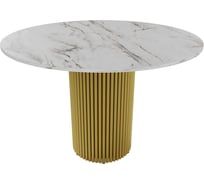 Стол круглый обеденный GENGLASS с металлическим подстольем 400х400 мм, TRUBIS Wood, золотое подстолье, столешница белый мрамор 110 см GGT-03-1-5-L-110