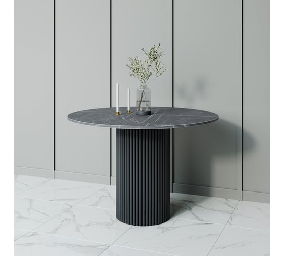 Стол круглый обеденный GENGLASS с металлическим подстольем 400х400 мм, TRUBIS Wood, черное подстолье, столешница черный мрамор 110 см GGT-03-2-4-L-110 1