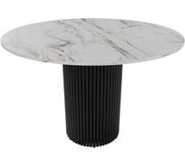 Стол круглый обеденный GENGLASS с металлическим подстольем 400х400 мм, TRUBIS Wood, черное подстолье, столешница белый мрамор 110 см GGT-03-2-5-L-110