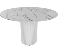 Стол круглый обеденный GENGLASS с металлическим подстольем 400х400 мм, TRUBIS Wood, белое подстолье, столешница белый мрамор 120 см GGT-03-3-5-L-120