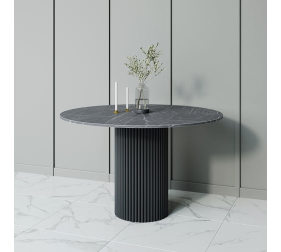 Стол круглый обеденный GENGLASS с металлическим подстольем 400х400 мм, TRUBIS Wood, черное подстолье, столешница черный мрамор 120 см GGT-03-2-4-L-120 1