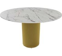 Стол круглый обеденный GENGLASS с металлическим подстольем 400х400 мм, TRUBIS Wood, золотое подстолье, столешница белый мрамор 120 см GGT-03-1-5-L-120