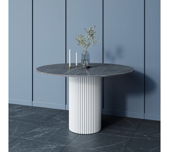 Стол круглый обеденный GENGLASS с металлическим подстольем 400х400 мм, TRUBIS Wood, белое подстолье, столешница черный мрамор 120 см GGT-03-3-4-L-120 1