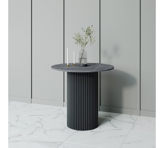 Стол круглый обеденный GENGLASS с металлическим подстольем 400х400 мм, TRUBIS Wood, черное подстолье, столешница черный мрамор 80 см GGT-03-2-4-L-80 1