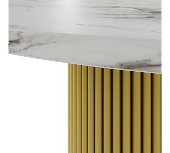 Стол круглый обеденный GENGLASS с металлическим подстольем 400х400 мм, TRUBIS Wood, золотое подстолье, столешница белый мрамор 80 см GGT-03-1-5-L-80