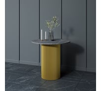 Стол круглый обеденный GENGLASS с металлическим подстольем 400х400 мм, TRUBIS Wood, золотое подстолье, столешница черный мрамор 80 см GGT-03-1-4-L-80