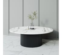 Стол круглый обеденный GENGLASS с металлическим подстольем 600х600 мм, TRUBIS Wood, черное подстолье, столешница белый мрамор 120 см GGT-03-2-5-M-120