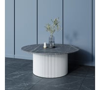 Стол круглый обеденный GENGLASS с металлическим подстольем 600х600 мм, TRUBIS Wood, белое подстолье, столешница черный мрамор 100 см GGT-03-3-4-M-100