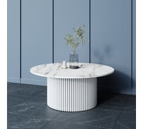 Стол круглый обеденный GENGLASS с металлическим подстольем 600х600 мм, TRUBIS Wood, белое подстолье, столешница белый мрамор 100 см GGT-03-3-5-M-100