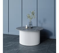 Стол круглый обеденный GENGLASS с металлическим подстольем 600х600 мм, TRUBIS Wood, белое подстолье, столешница черный мрамор 80 см GGT-03-3-4-M-80