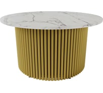 Стол круглый обеденный GENGLASS с металлическим подстольем 600х600 мм, TRUBIS Wood, золотое подстолье, столешница белый мрамор 80 см GGT-03-1-5-M-80