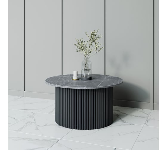 Стол круглый обеденный GENGLASS с металлическим подстольем 600х600 мм, TRUBIS Wood, черное подстолье, столешница черный мрамор 80 см GGT-03-2-4-M-80