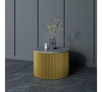 Стол круглый обеденный GENGLASS с металлическим подстольем 600х600 мм, TRUBIS Wood, золотое подстолье, столешница черный мрамор 60 см GGT-03-1-4-M-60