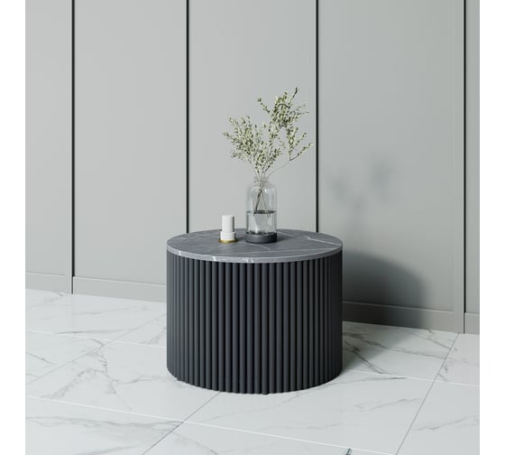 Стол круглый обеденный GENGLASS с металлическим подстольем 600х600 мм, TRUBIS Wood, черное подстолье, столешница черный мрамор 60 см GGT-03-2-4-M-60 1