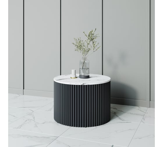 Стол круглый обеденный GENGLASS с металлическим подстольем 600х600 мм, TRUBIS Wood, черное подстолье, столешница белый мрамор 60 см GGT-03-2-5-M-60