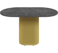 Стол овальный обеденный GENGLASS с золотым металлическим подстольем и столешницей черный мрамор TRUBIS Wood, 1400х800х750 мм GGT-03-1-4-O-14080