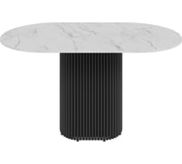 Стол овальный обеденный GENGLASS с черным металлическим подстольем и столешницей белый мрамор TRUBIS Wood, 1400х800х750 мм GGT-03-2-5-O-14080