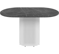 Стол овальный обеденный GENGLASS с белым металлическим подстольем и столешницей черный мрамор TRUBIS Wood, 1400х800х750 мм GGT-03-3-4-O-14080